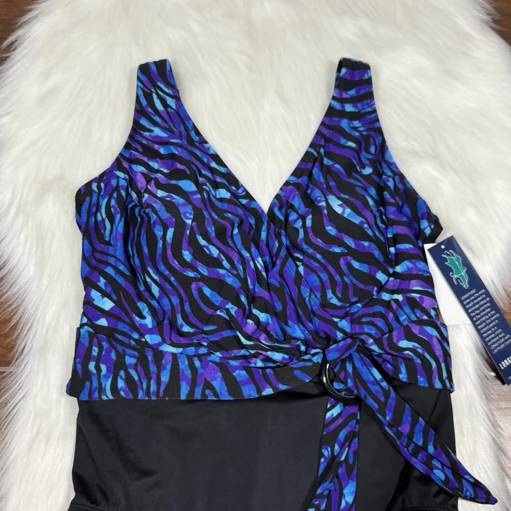 Longitude‎ Women's Size 8 Painted Safari Belted Surplice One Piece Swimsuit